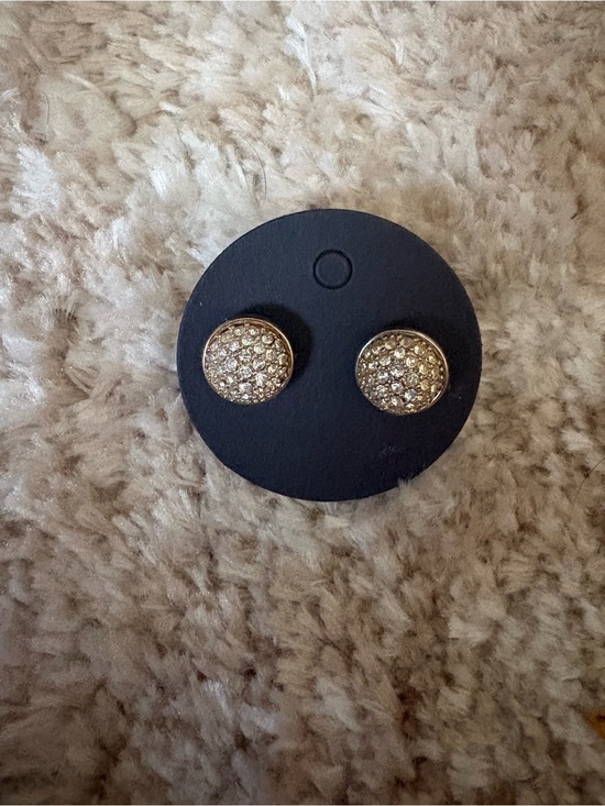 Jewelry - Gold Crystal Pave Round Stud Earrings - Women Jewelry